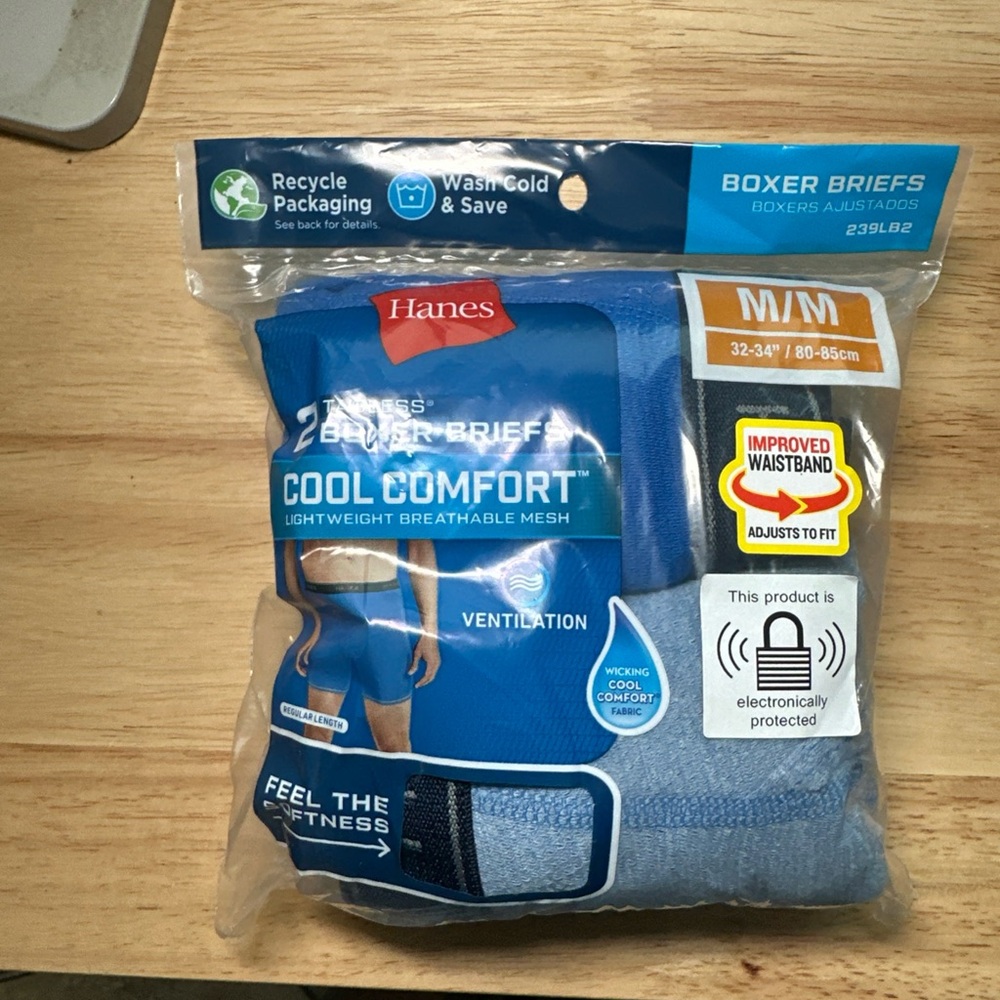 Men’s Hanes Cool Comfort Boxer Briefs - Blue 3 pack size m